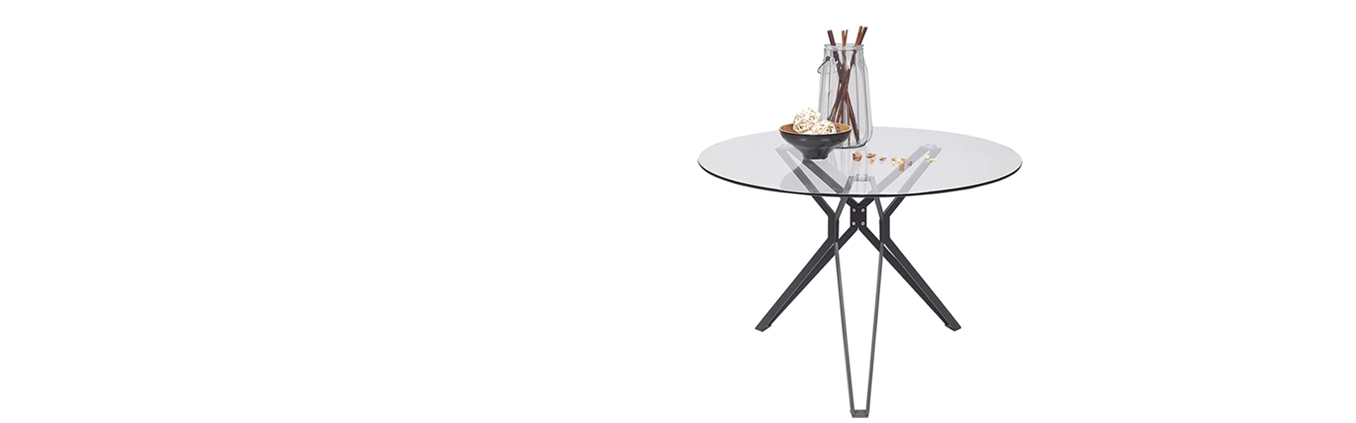 Mesa de comedor o cocina ERICA sobre de cristal de 110 cm y estructura de metal color negro